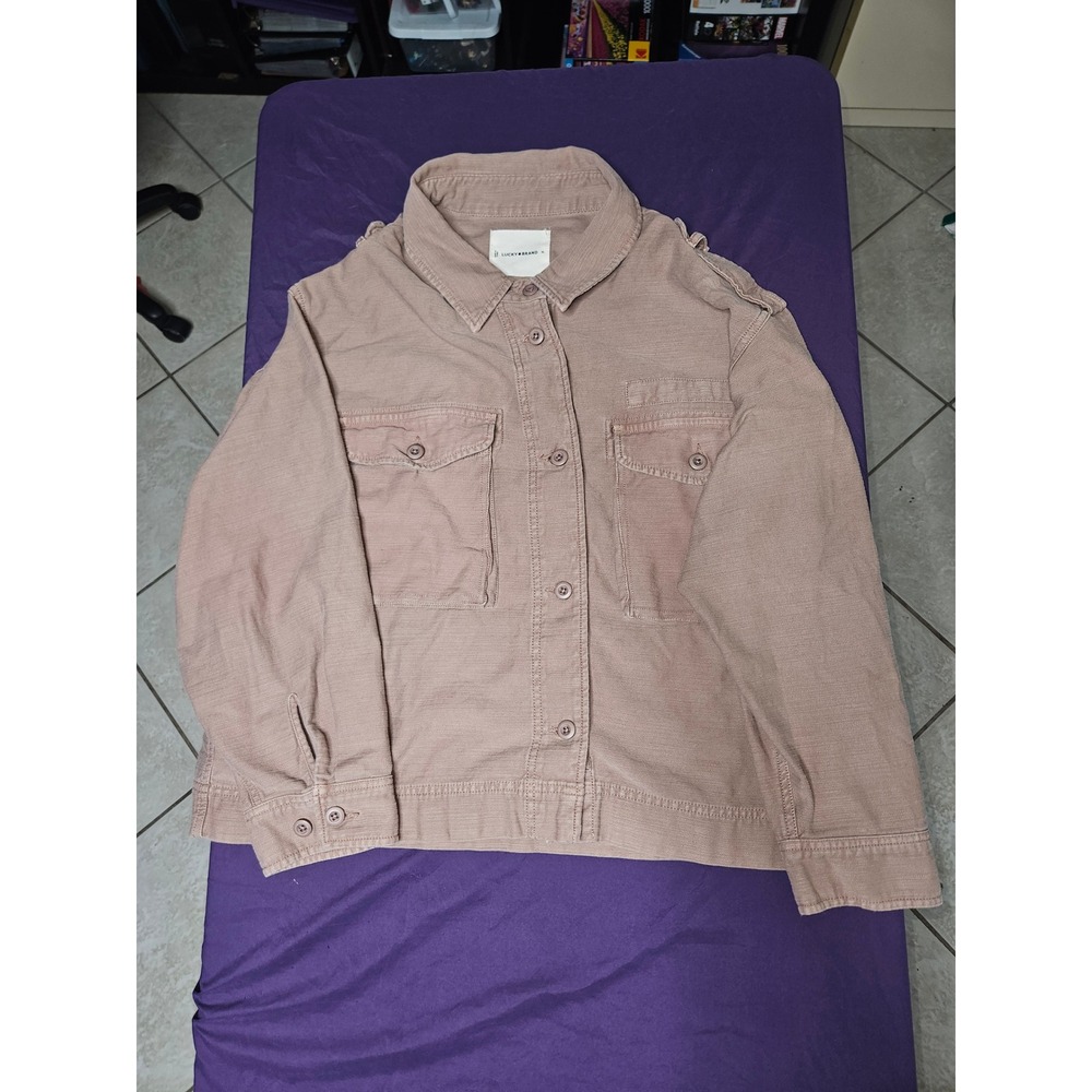 Lucky Brand Womens Utility Jacket Mauve Brown Button Up Twill XL WW13